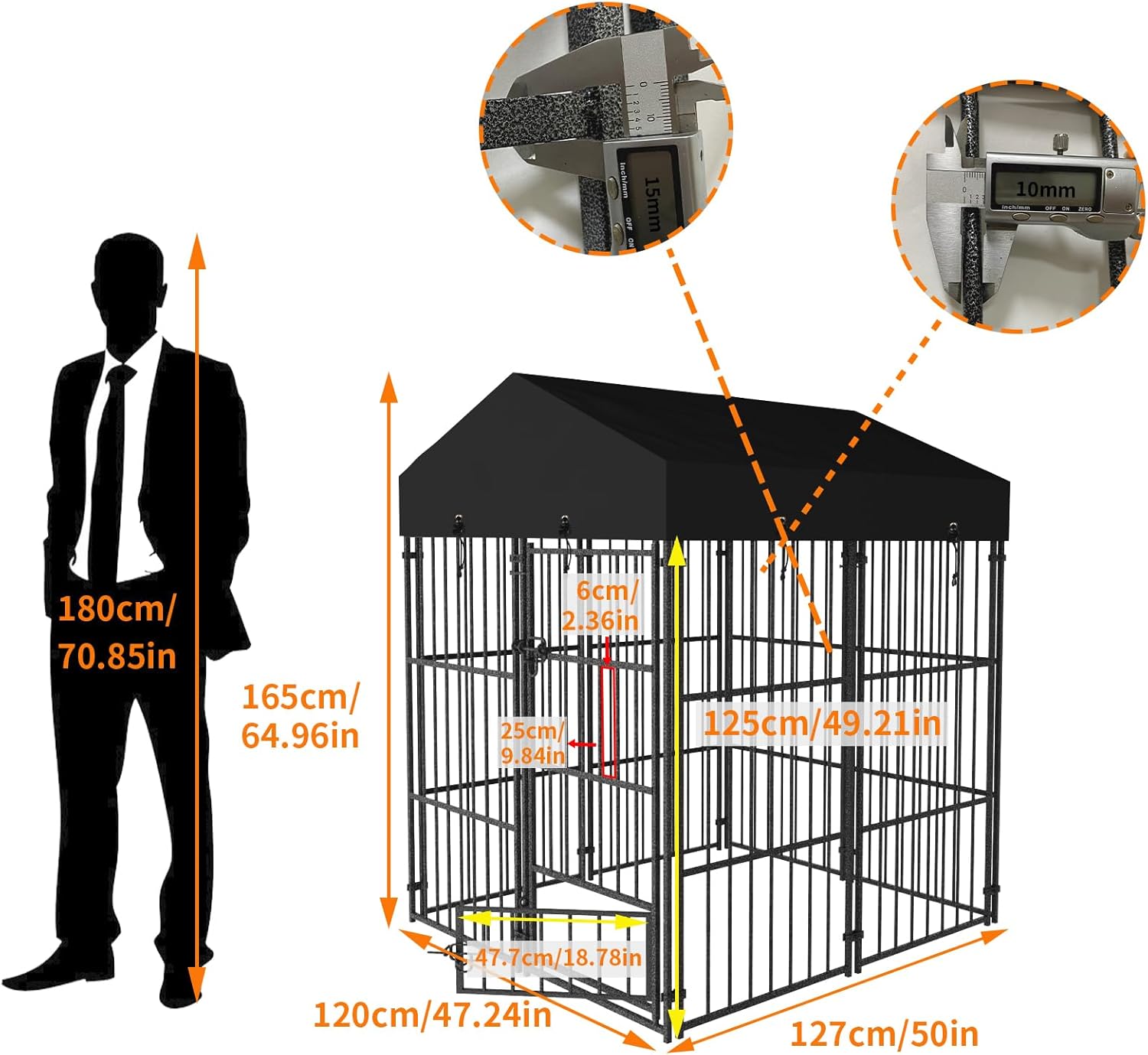 Wisfor Casas para Perros: Perreras Exteriores con Techo 249x120x165 cm Jaulas para Perros Grandes Parque Vallas Corral Cercados para Mascotas de Metal Inoxidable con Cerradura (L)