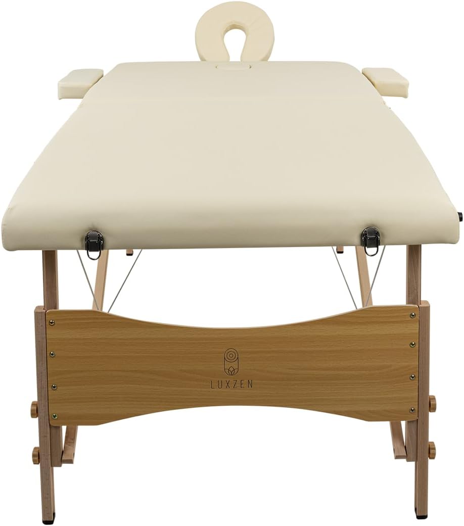 LUXZEN - Cama para Masajes Portatil Plegable Profesional con Estuche y Altura Ajustable Camilla Fisioterapia Ideal para Tatuar SPA Quiropraxia o Facial (Extra Grande 85cm Ancho) (Beige)