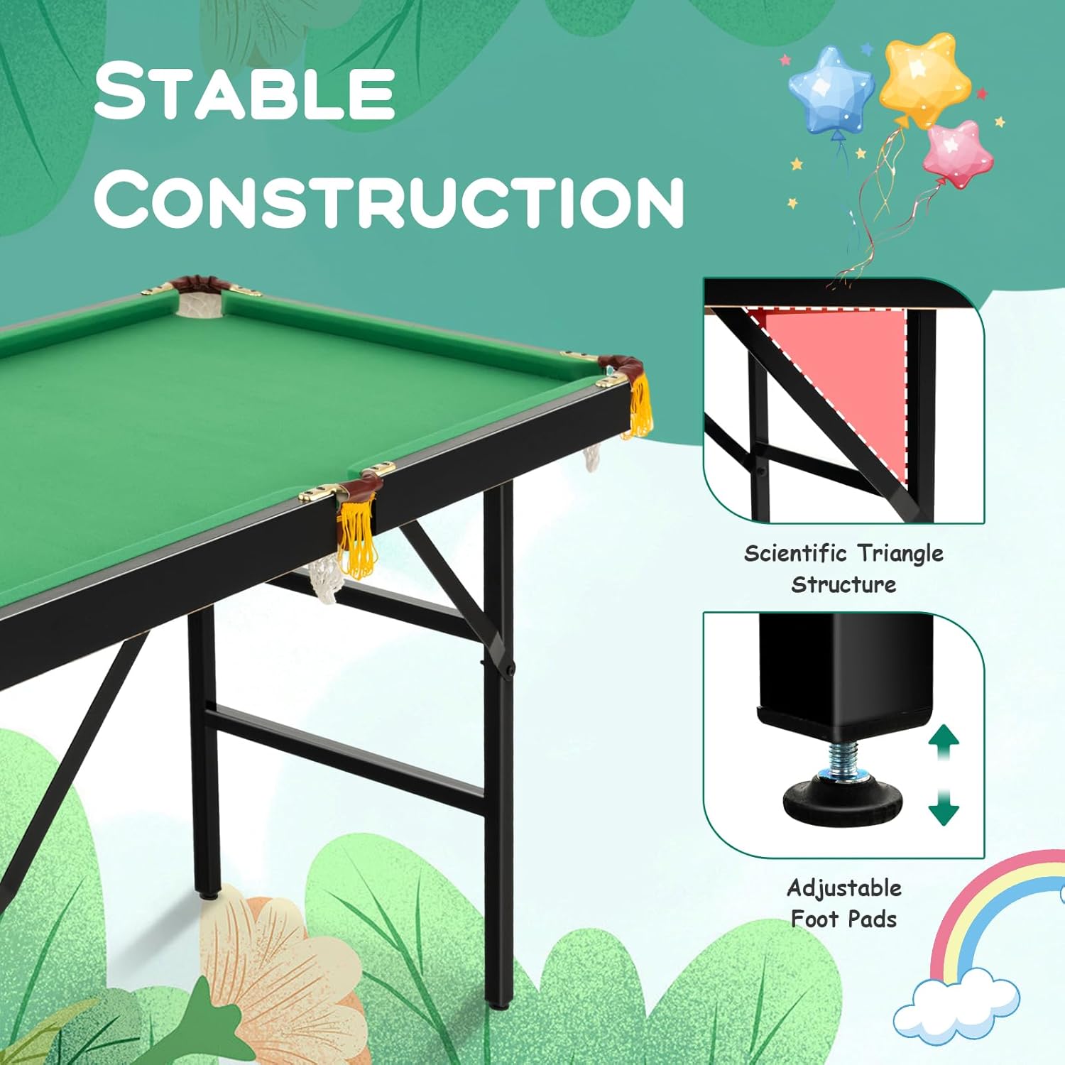 Costzon Mesa de Billar Plegable de 47 Pulgadas, Incluye Bolas, Tacos, Triángulo, Tiza, Cepillo para Polvo, Ideal para Niños y Familias (Negro y Verde)