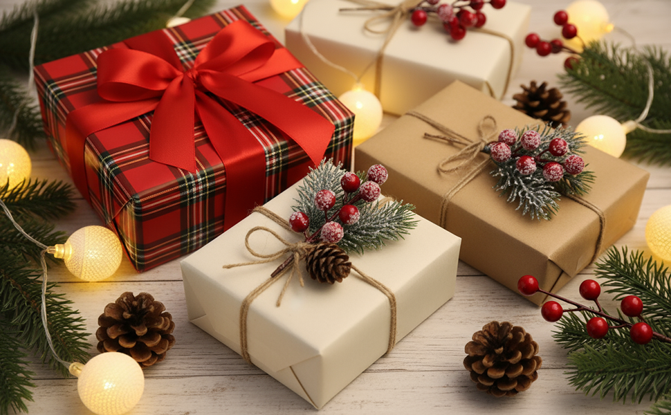 Bayas de Pino Artificiales para Decoraciones de Arboles de Navidad