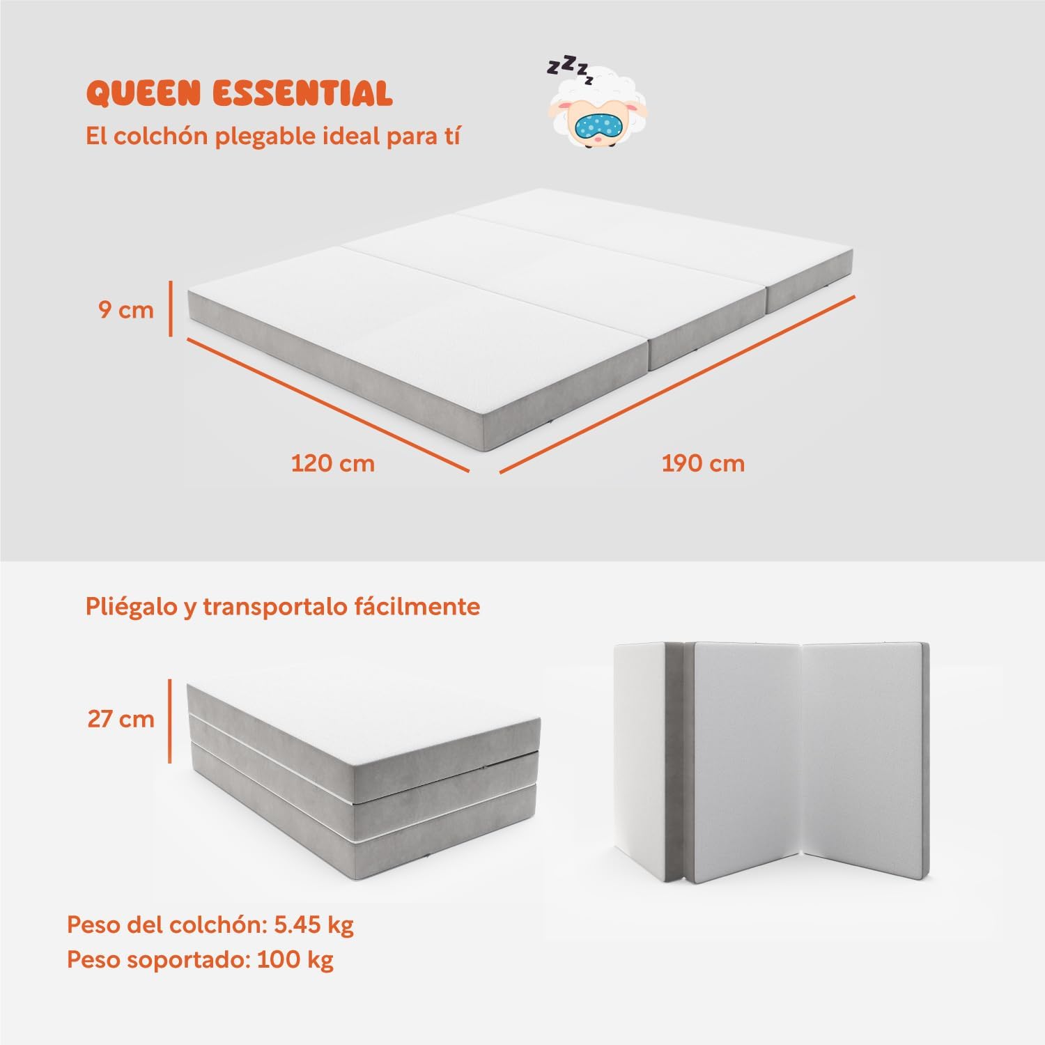 COLORDREAMS | Sofá Cama Matrimonial Plegable – Sillón Multifunción 3 En 1 – Relleno De Espuma – Funda Lavable – Hipoalergénico – Gris