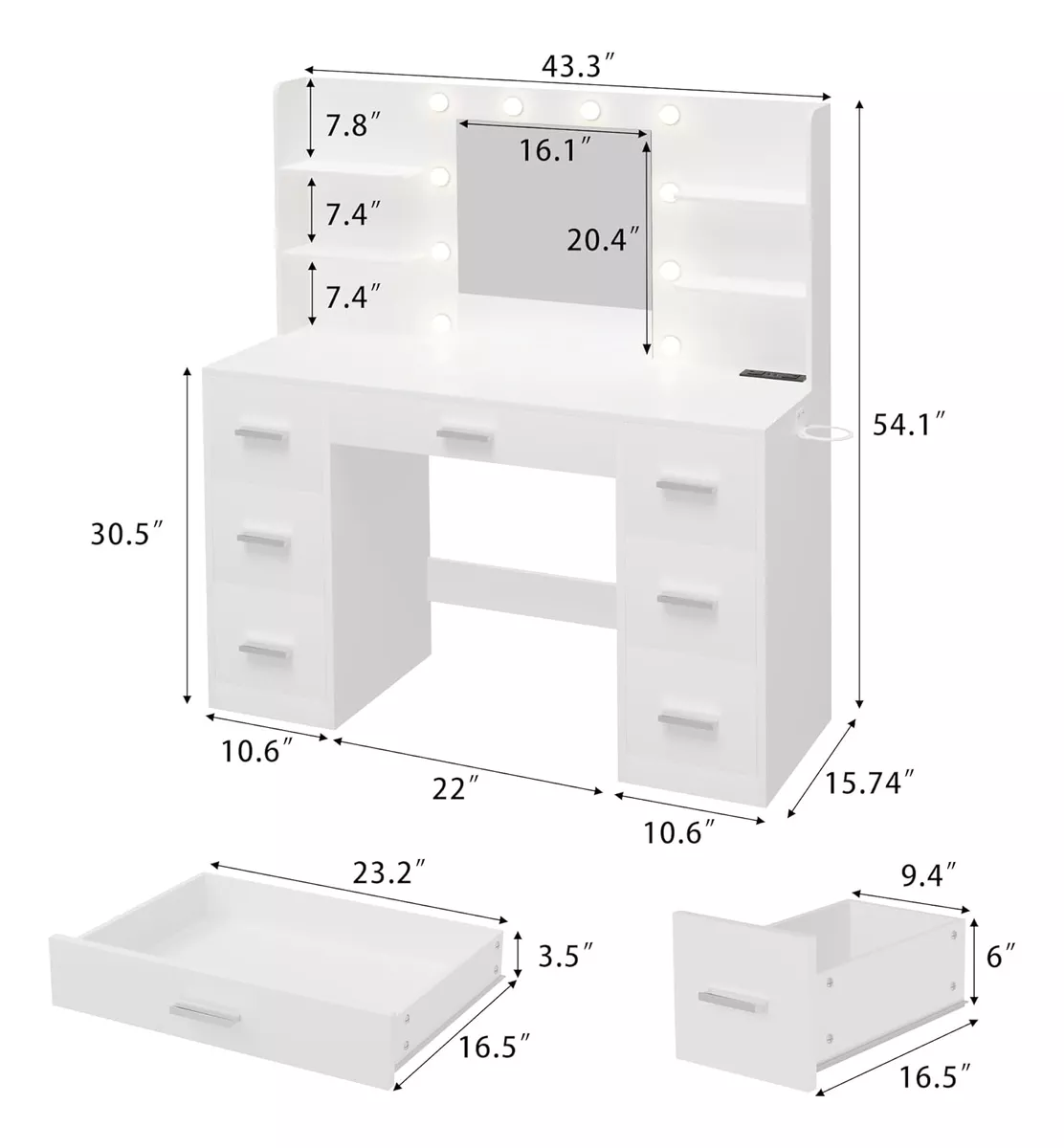 Multifuncional Tocador Vanity Con Espejo Y Cajón Recamara