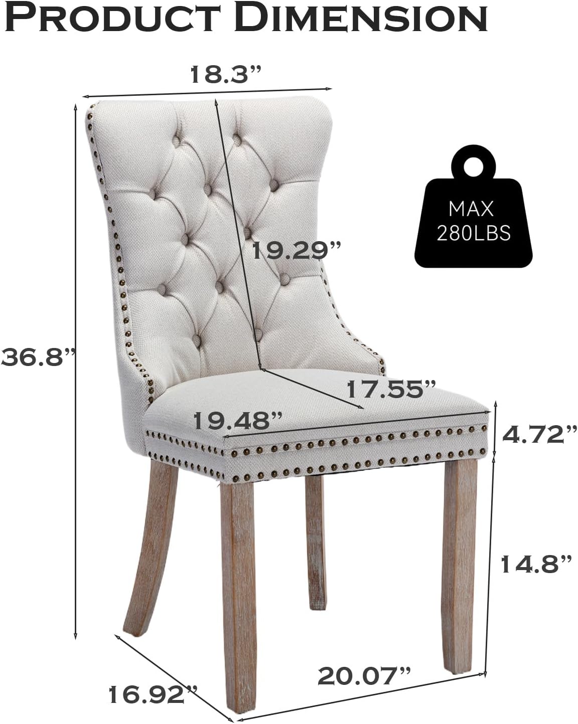 Juego de 6 sillas de comedor tapizadas de piel, estilo moderno, con ribete de cabeza de clavo y pata de madera, anillo de metal para comedor y sala de estar (blanco y negro, juego de 6)