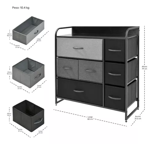 Mueble Buro Organizador Comoda Metal 7 Cajoneras Tela Color Café