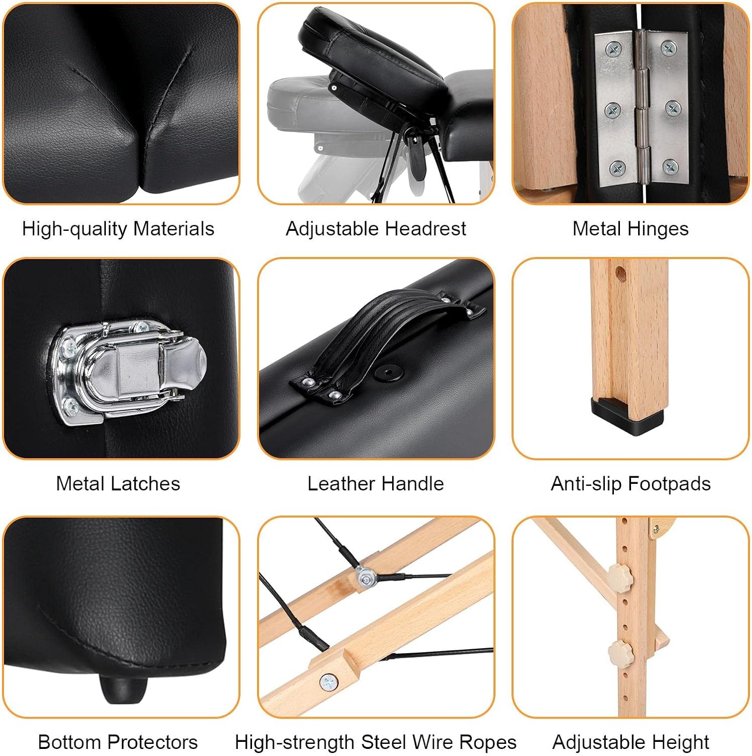 Yaheetech Mesas de masaje, cama de masaje portátil, mesa de terapia de masaje, cama de spa de 84 pulgadas, ajustable, 2 pliegues, cama de salón con bolsa no tejida, color negro