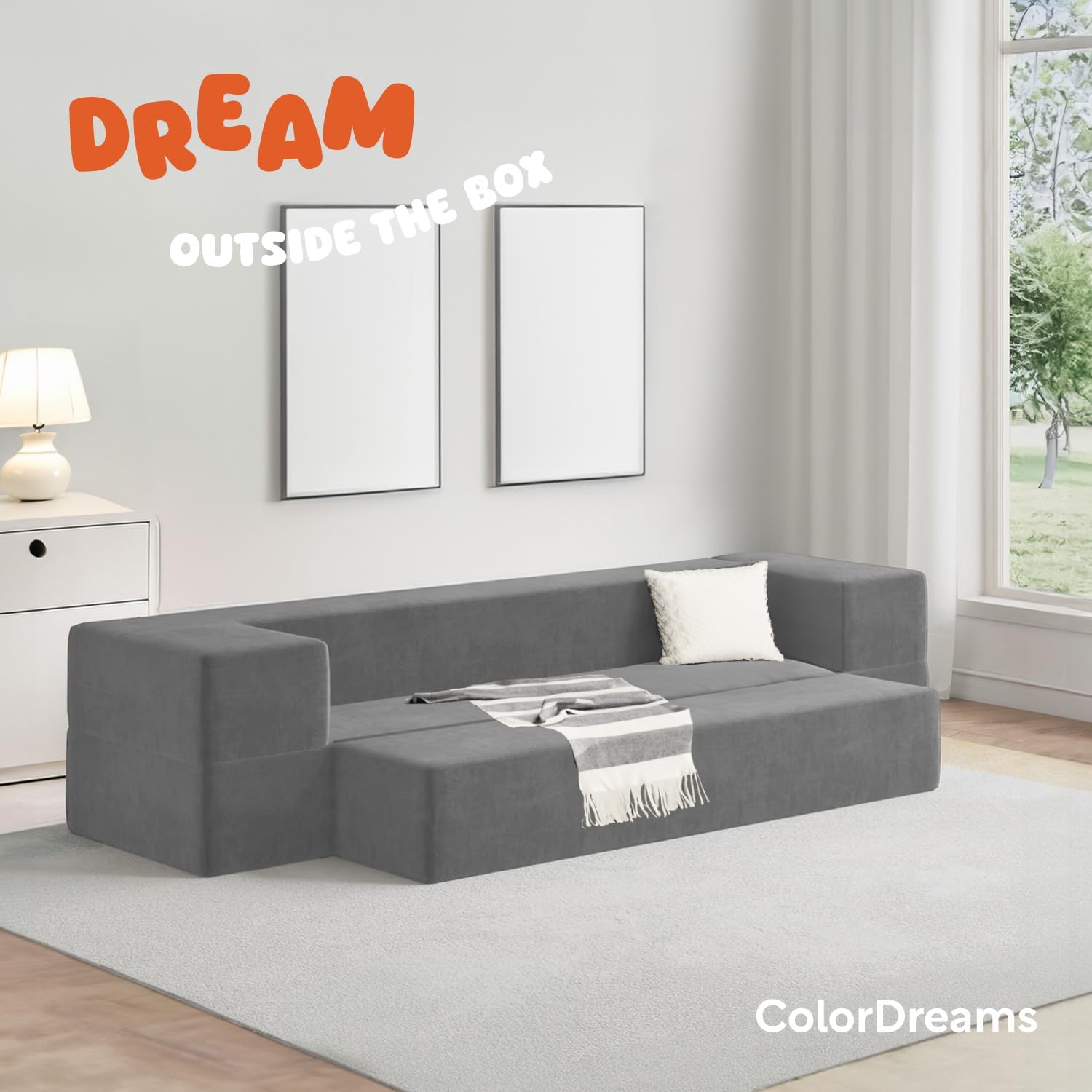 COLORDREAMS | Sofá Cama Matrimonial Plegable – Sillón Multifunción 3 En 1 – Relleno De Espuma – Funda Lavable – Hipoalergénico – Gris