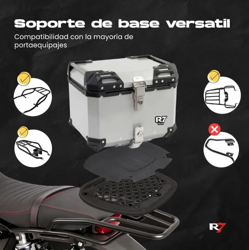 Baúl Trasero Motocicleta Aluminio 45 con Respaldo (Plata)