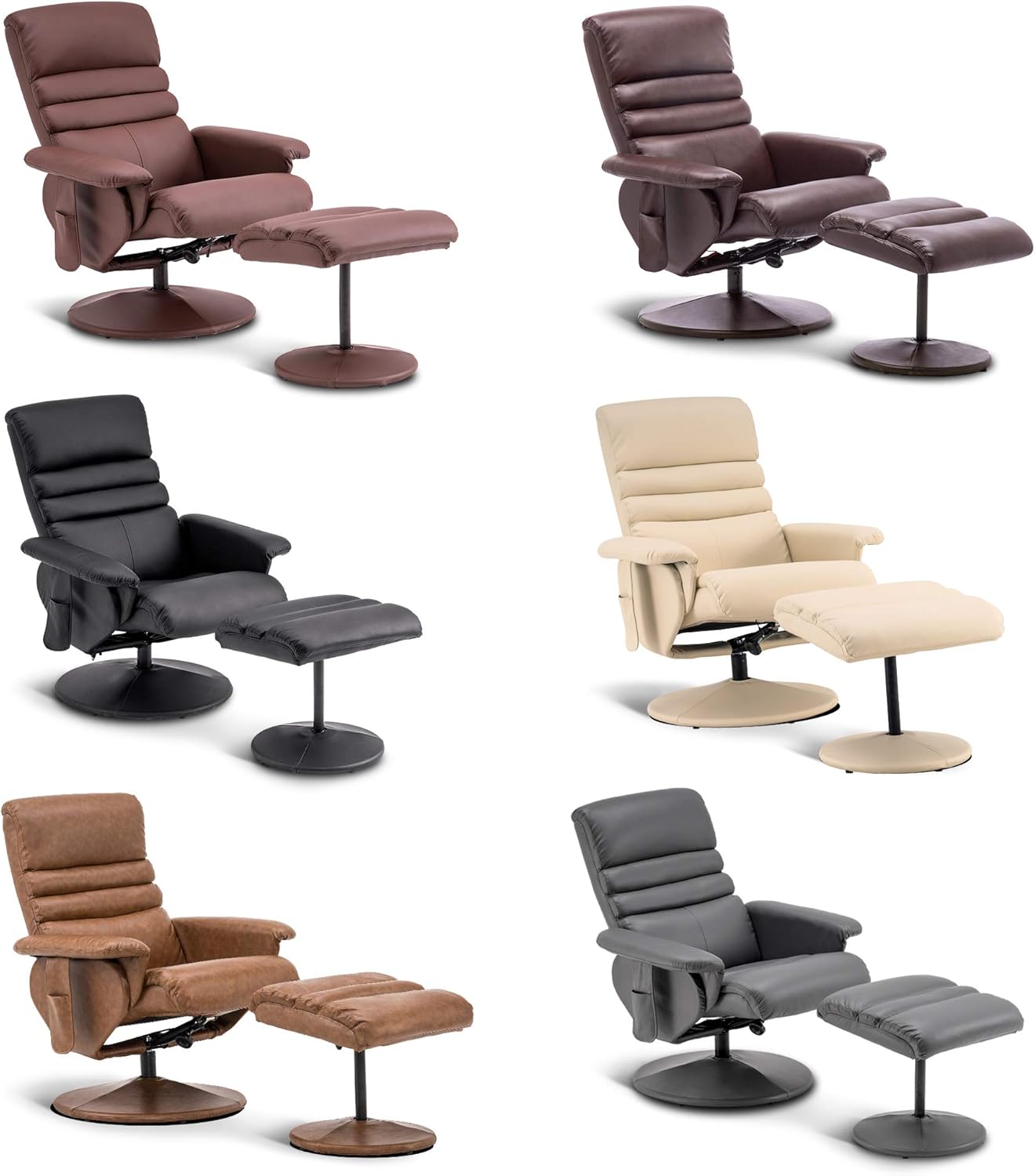 Silla reclinable con otomana, silla reclinable con masaje, silla giratoria de 360 años, piel sintética 7902 (blanco crema)