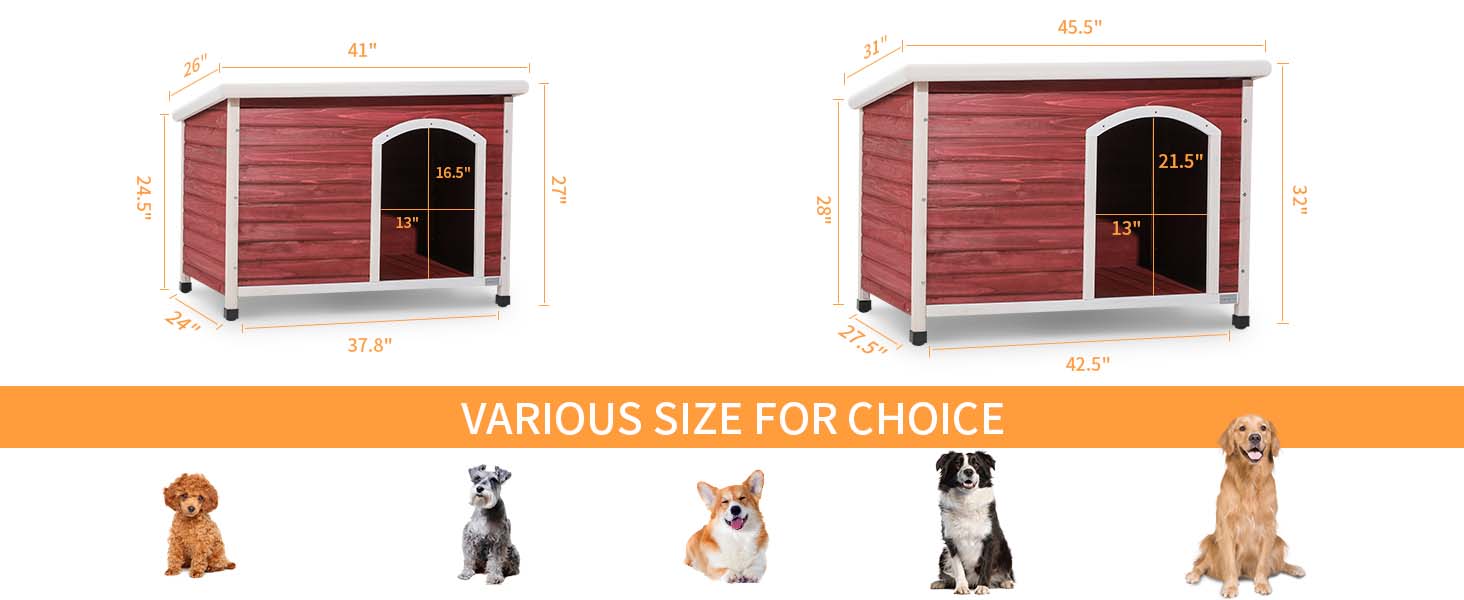 Petsfit - Casa extragrande para perros, casa de madera para perros grandes, color rojo, 45.6 pulgadas de largo x 31 pulgadas de ancho x 32 pulgadas de alto