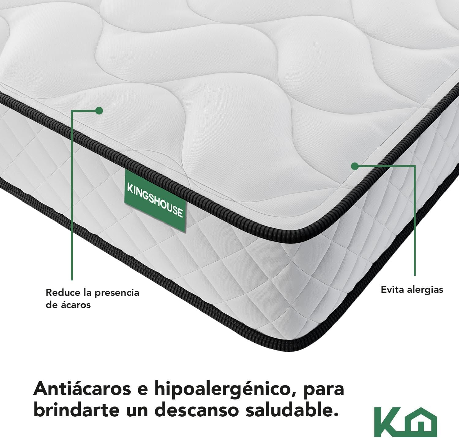 Kingshouse | Colchón en Caja Matrimonial Color Gris - Espuma de Alta Densidad - (LAxANxAL) 190x135x15 cm - Antiácaros e Hipoalergénico - Memory Foam, Adaptable y Suave - Firmeza Justa