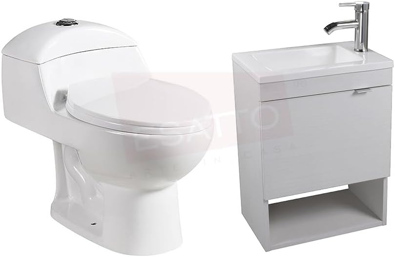 Esatto Paquete Mueble Bleu y Sanitario WC-002 Espejo Gratis (Siberia (Blanco) Monomando Negro)