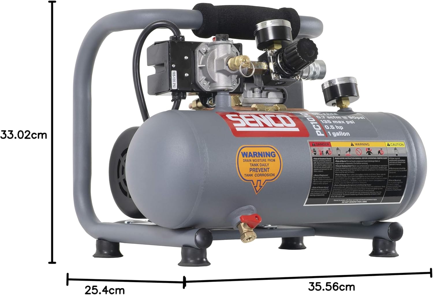 Senco PC1010 1-Horsepower Peak, 1/2 hp running 1-Gallon Compressor