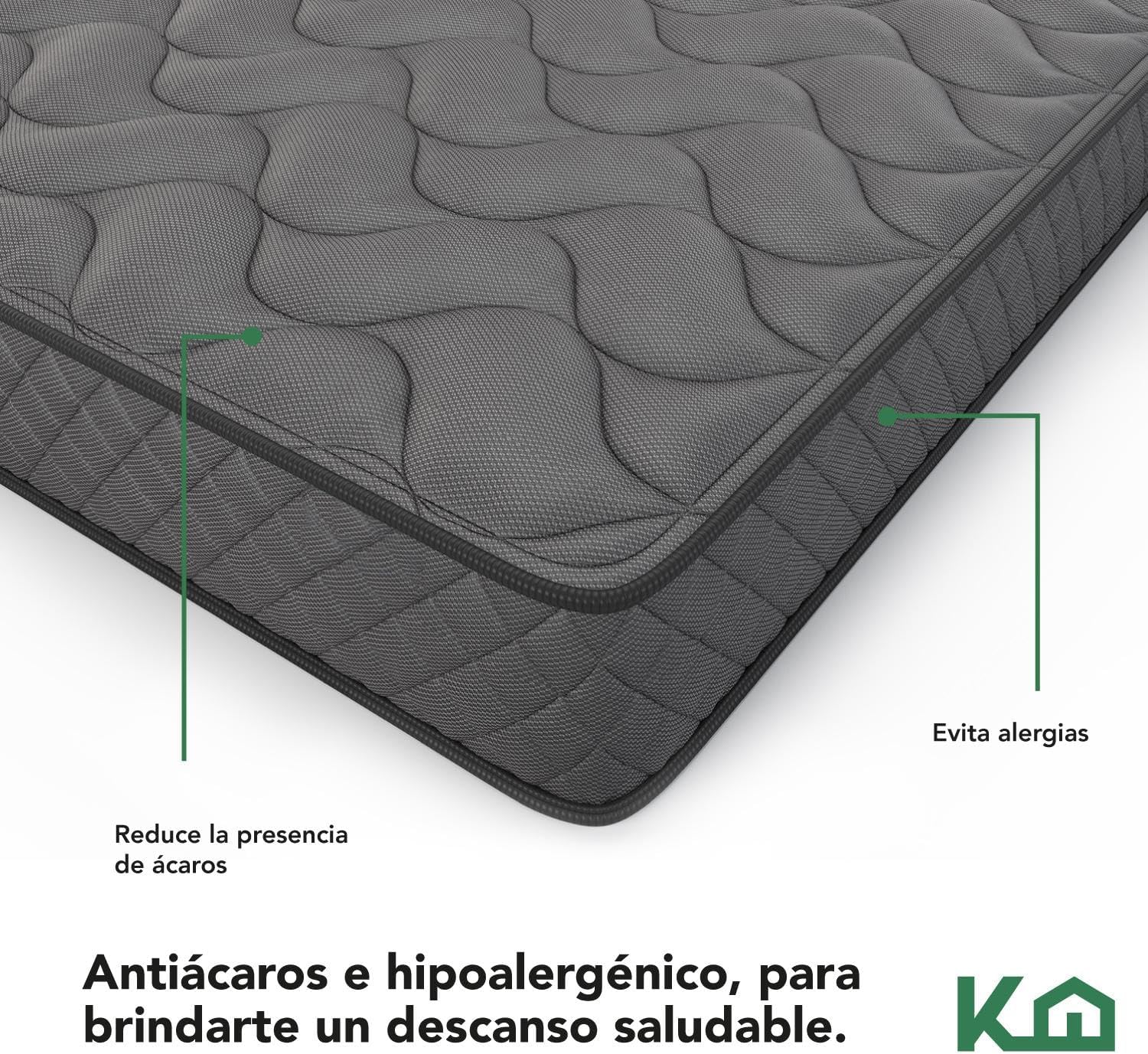 Kingshouse | Colchón en Caja Matrimonial Color Gris - Espuma de Alta Densidad - (LAxANxAL) 190x135x15 cm - Antiácaros e Hipoalergénico - Memory Foam, Adaptable y Suave - Firmeza Justa