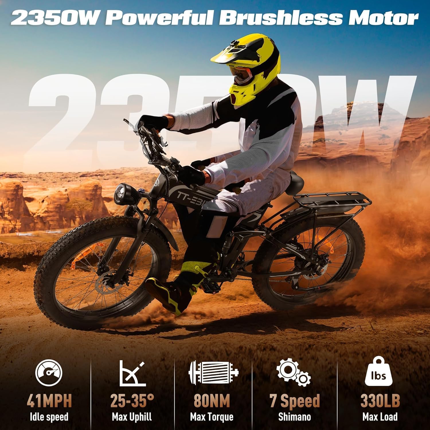 Dual: 4350/3000/2350 W, bicicleta eléctrica para adultos 42/40/32 MPH con batería de 52 V 28/23 AH, bicicleta de montaña E de 26 pulgadas, bicicleta plegable de suspensión completa, engranaje de 7