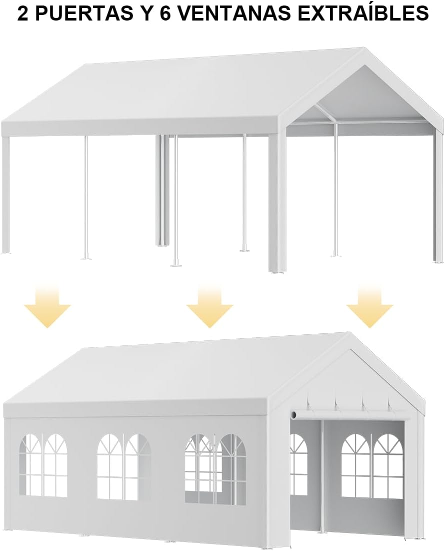 MXLENOBLE Carpa Toldo Plegable 3x3 para Eventos y Exteriores | con Paredes, Reforzado y de Fácil Armado Color Blanco (Toldo-3 * 6)