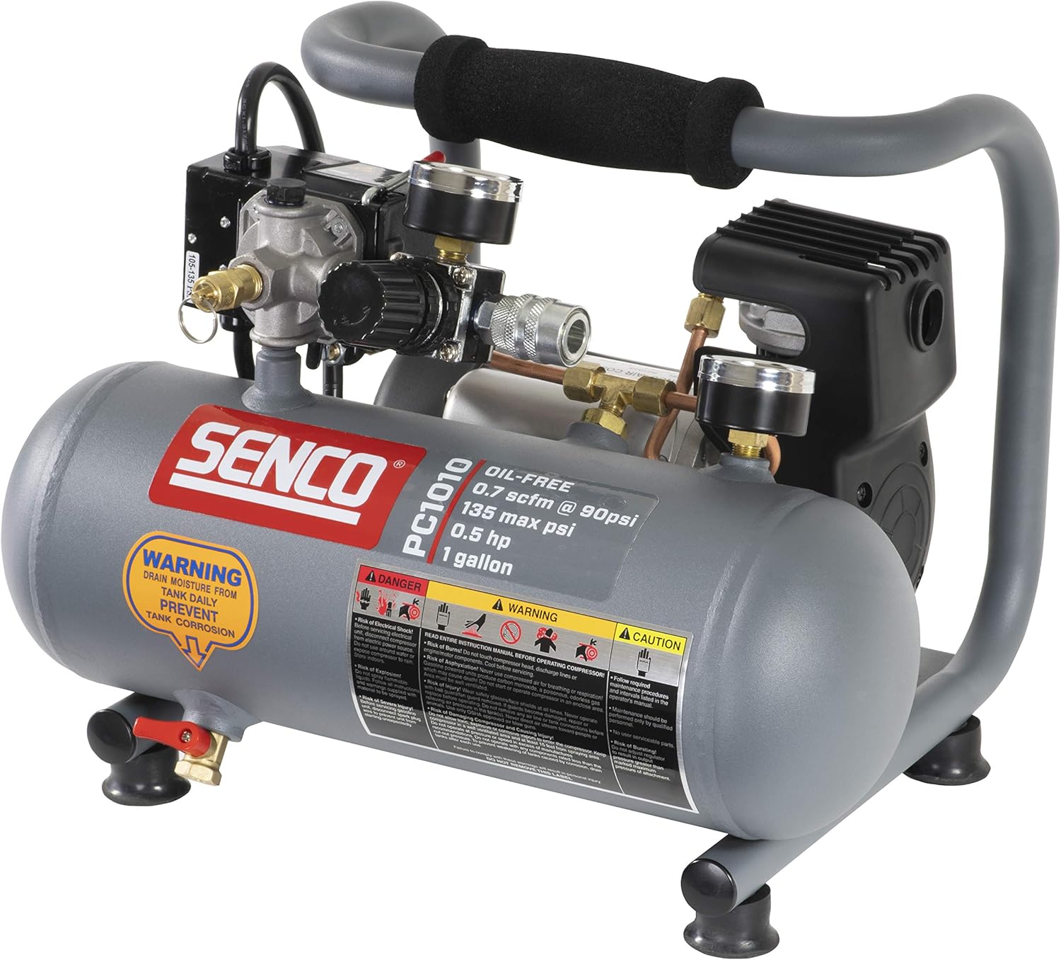 Senco PC1010 1-Horsepower Peak, 1/2 hp running 1-Gallon Compressor
