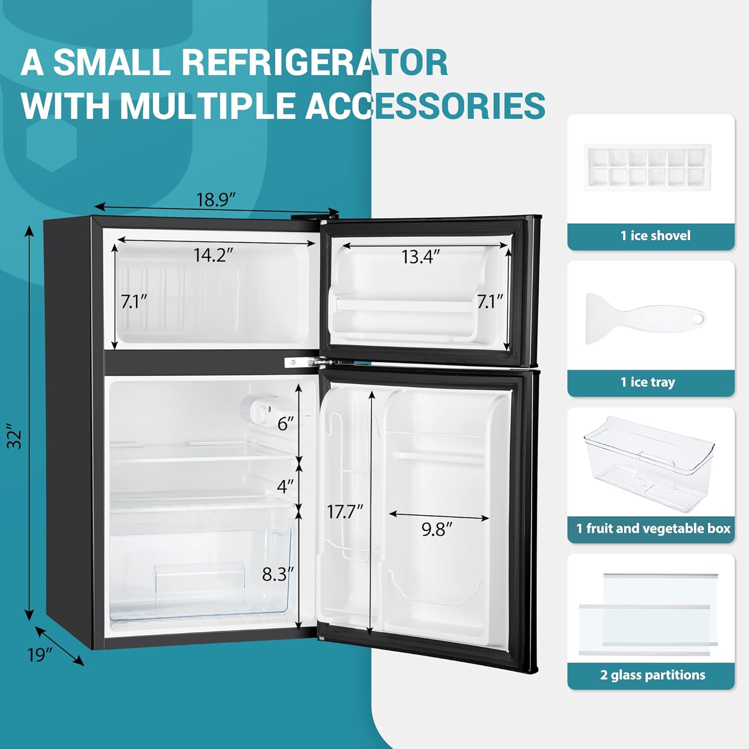 EUHOMY Mini refrigerador con congelador, refrigerador compacto de 3.2 pies cúbicos con congelador, mini refrigerador de 2 puertas con congelador, vertical para recámara, oficina, departamento,