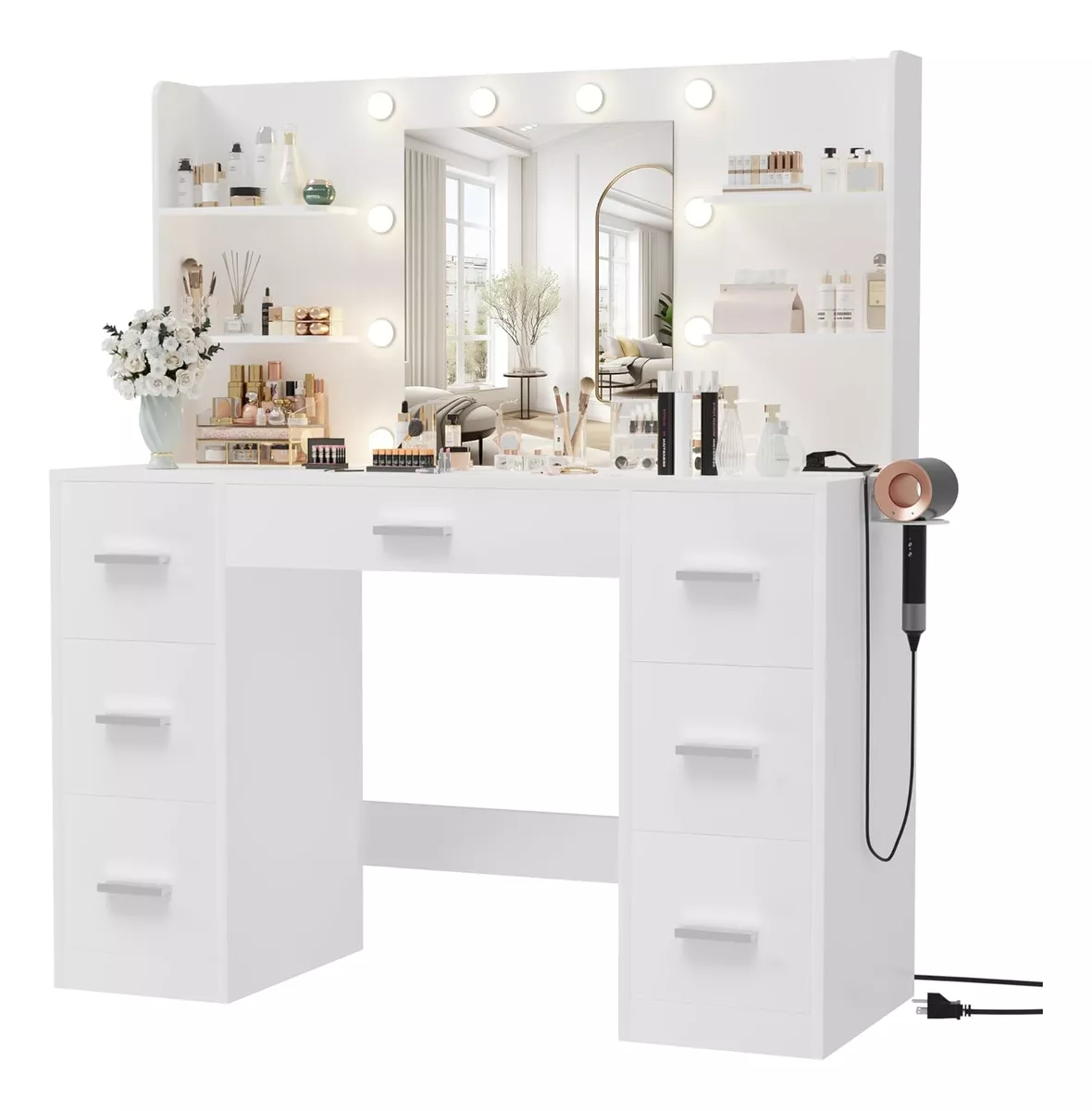 Multifuncional Tocador Vanity Con Espejo Y Cajón Recamara