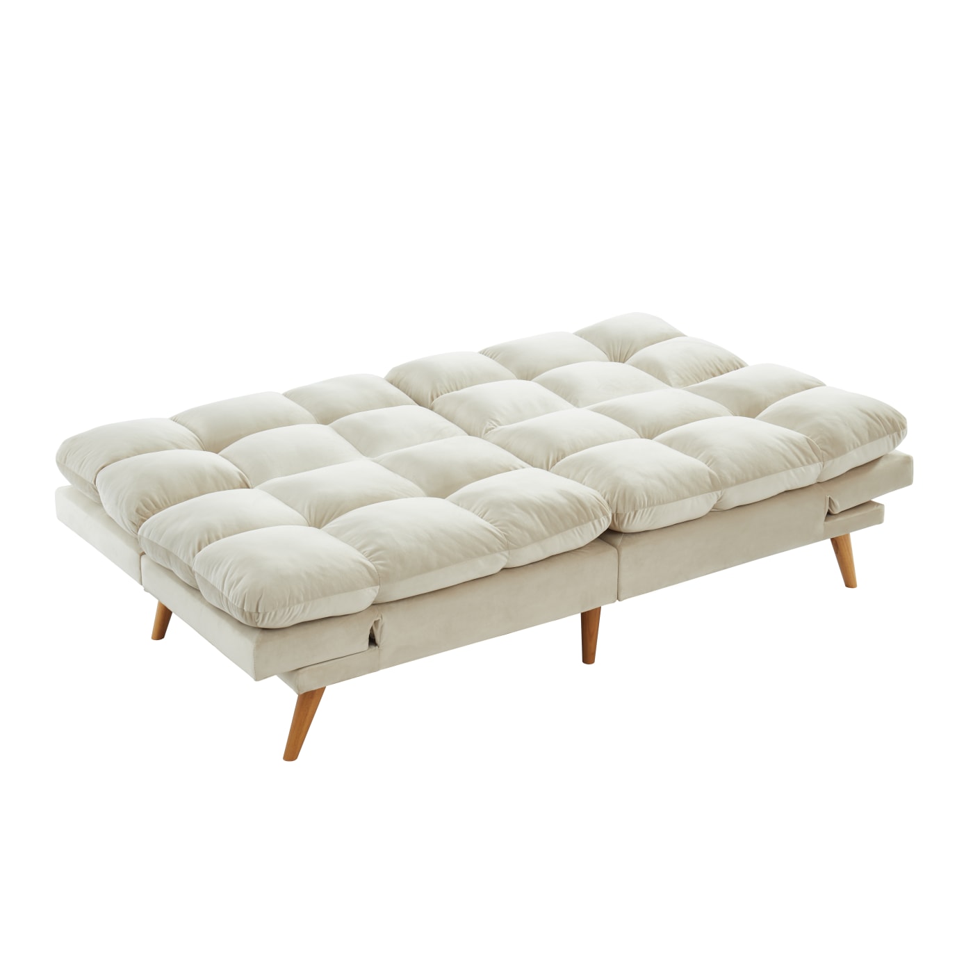 Memory Foam Futon with Adjustable Armrests , Camel Faux Suede Fabric for Adults