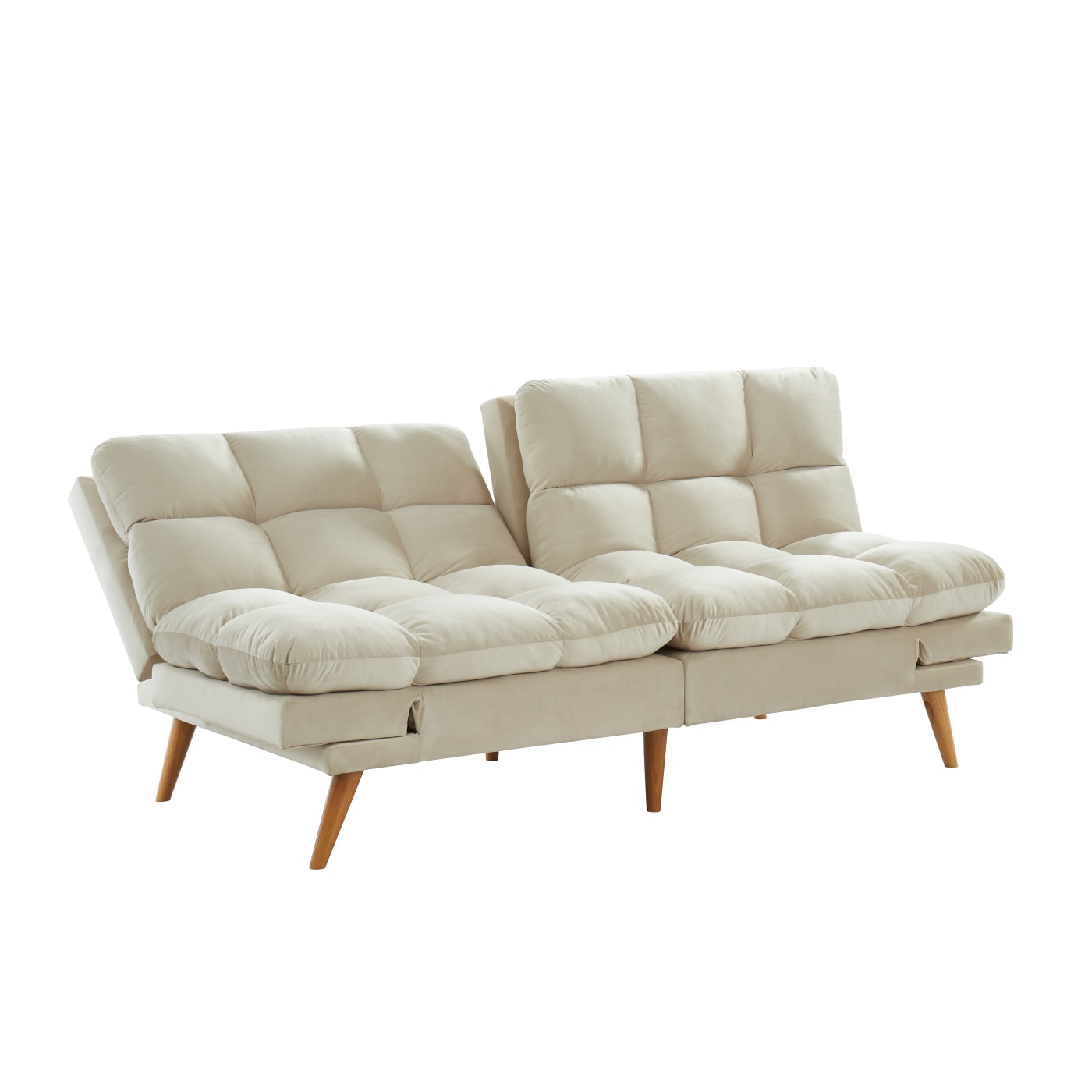 Memory Foam Futon with Adjustable Armrests , Camel Faux Suede Fabric for Adults
