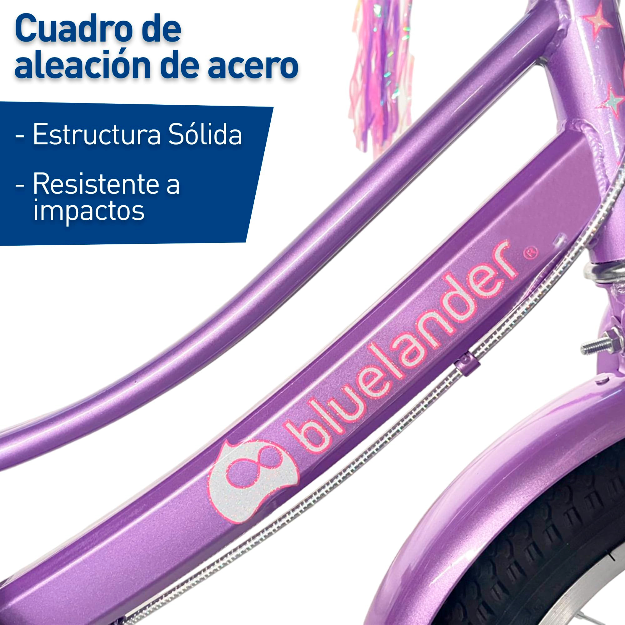Bluelander Bicicleta Infantil para NiÃ±a, Rodada 16 con Ruedas de Entrenamiento, Canastilla, Parrilla Metalica y Salpicadera, Asiento y Manubrio Ajustable, Ideal para NiÃ±as de 4 a 6 AÃ±os
