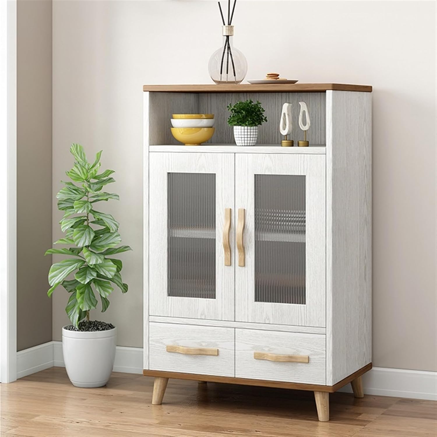 Alacenas para Cocina Gabinete de almacenamiento de cocina de madera maciza, gabinete de Buffet independiente, gabinete de café de almacenamiento blanco, gabinete de decoración for sala de estar Alacen