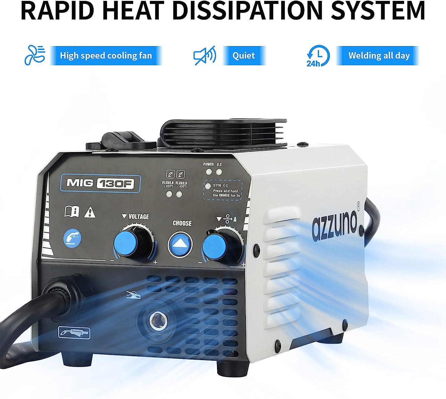 AZZUNO Soldador Mig, Soldador De Núcleo De Flujo 130 Amp 110 V Máquina De Soldadura Mig Sin Gas Soldador Inversor Igbt Soldador De Alimentación De Alambre Portátil (Voltios, 110)
