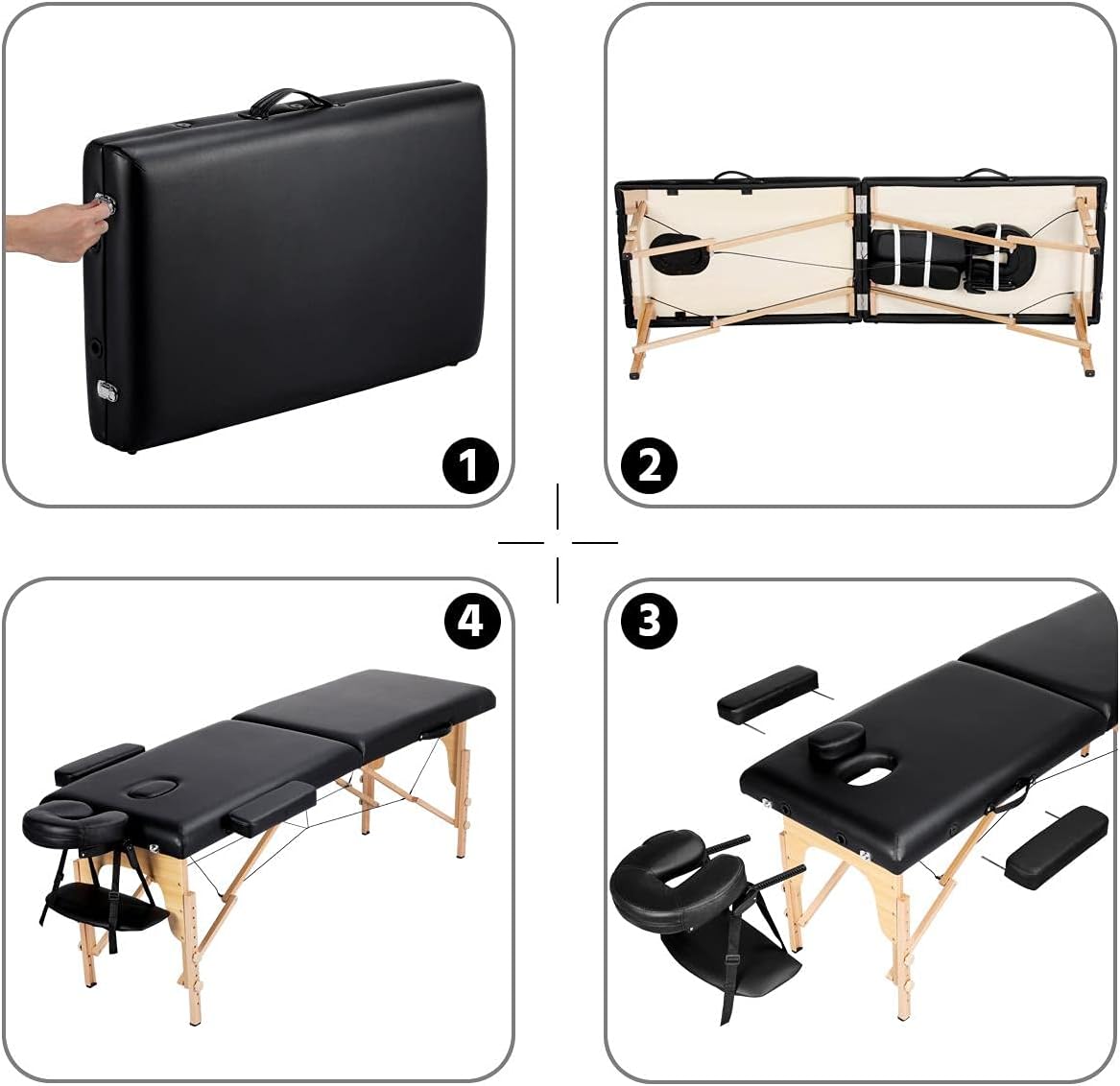Yaheetech Mesas de masaje, cama de masaje portátil, mesa de terapia de masaje, cama de spa de 84 pulgadas, ajustable, 2 pliegues, cama de salón con bolsa no tejida, color negro