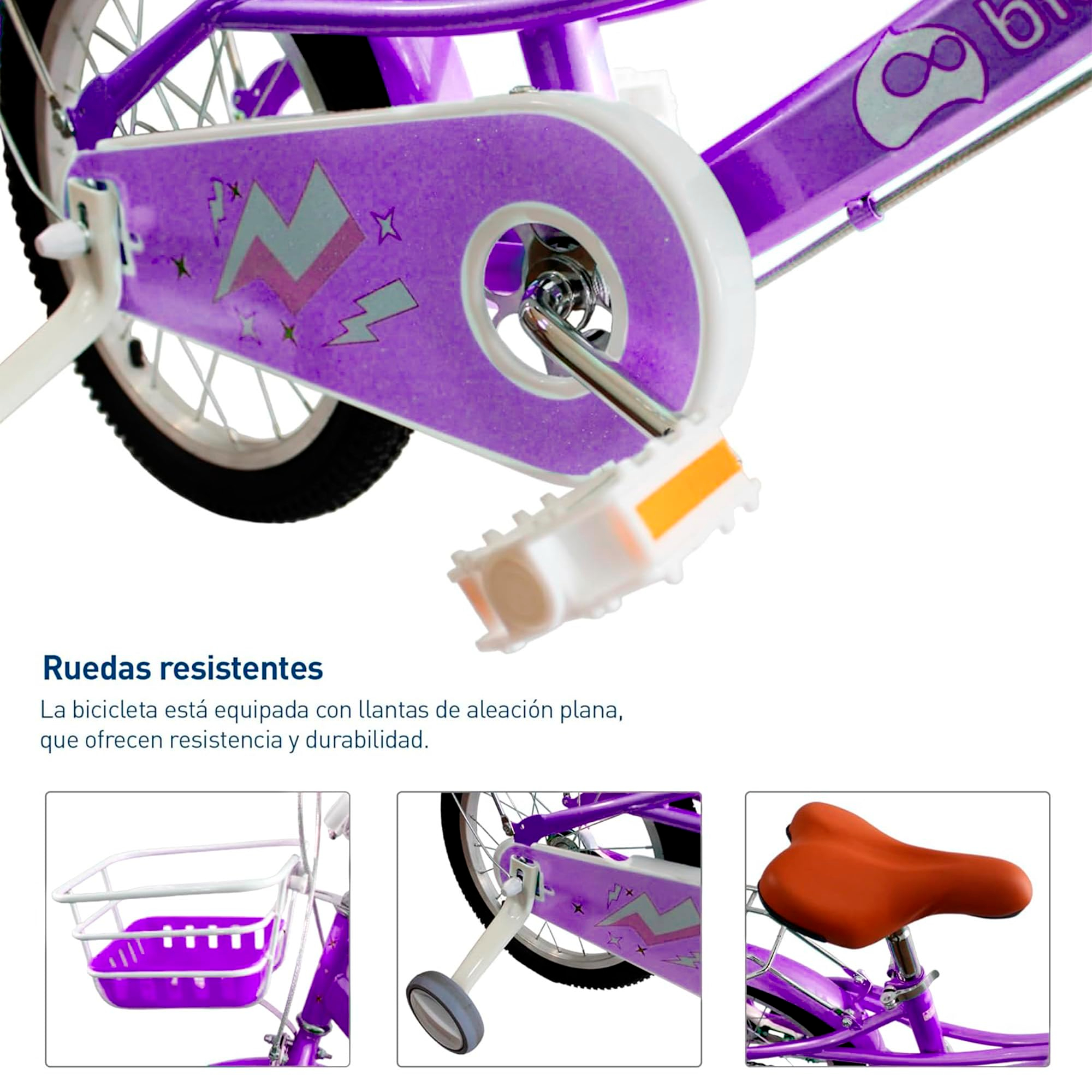 Bluelander Bicicleta Infantil para Niña, Rodada 16 con Ruedas de Entrenamiento, Canastilla, Parrilla Metalica y Salpicadera, Asiento y Manubrio Ajustable, Ideal para Niñas de 4 a 6 Años