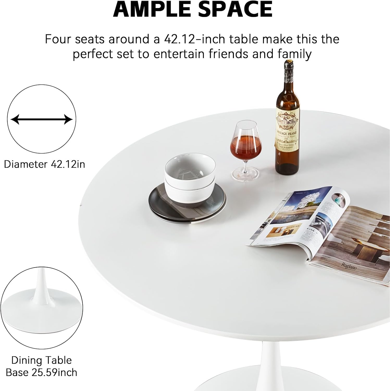 Juego de 6 sillas de comedor tapizadas de piel, estilo moderno, con ribete de cabeza de clavo y pata de madera, anillo de metal para comedor y sala de estar (blanco y negro, juego de 6)