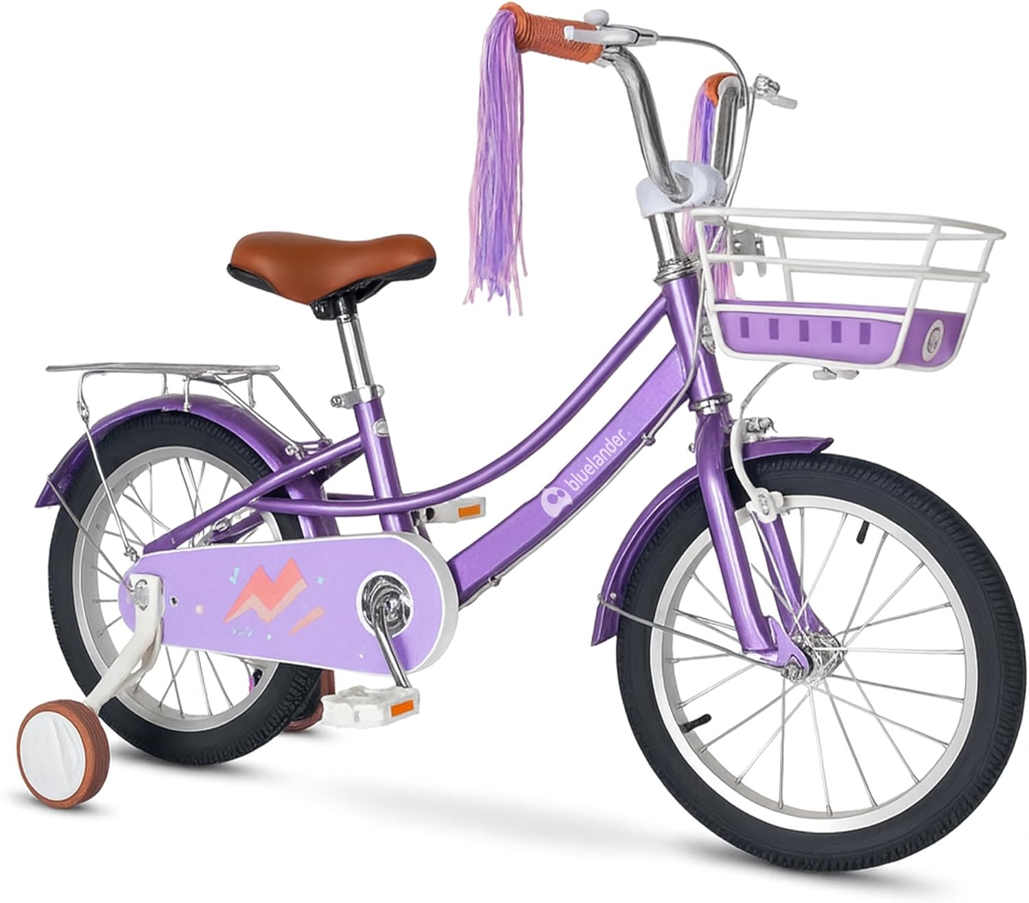 Bluelander Bicicleta Infantil para NiÃ±a, Rodada 16 con Ruedas de Entrenamiento, Canastilla, Parrilla Metalica y Salpicadera, Asiento y Manubrio Ajustable, Ideal para NiÃ±as de 4 a 6 AÃ±os