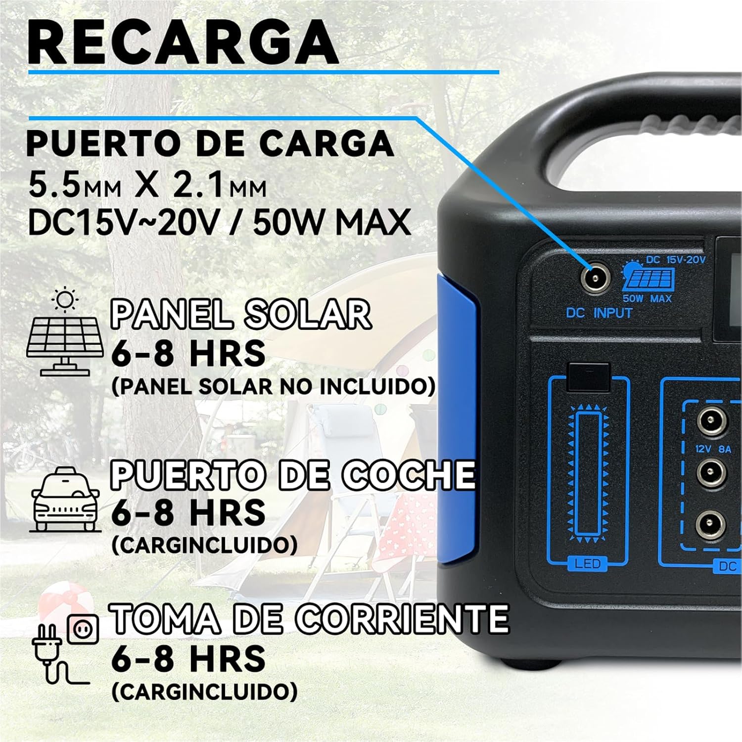 Estación de Energía Portátil con Toma de CA,300W/184wh Banco de Energia con CA/CC/USB/LuzLED,Energía de Respaldo Hogar para Acampar de Emergencia al Aire libre