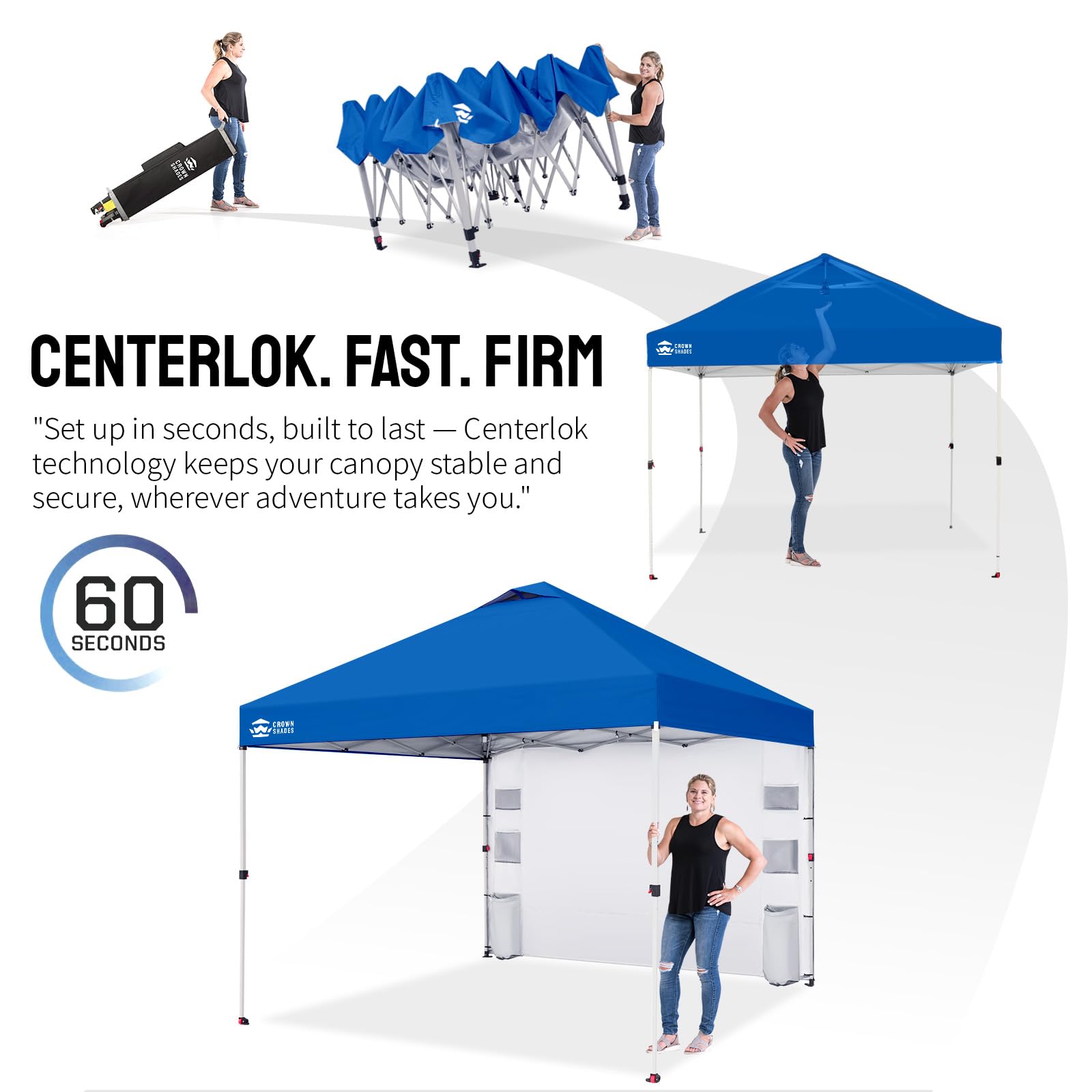 Crown Shades Tienda de campaña con toldo, 3 x 3 m, portátil, refugio para exteriores con pared lateral de bolsillo, bloqueo central con empuje, protección ultravioleta, bolsa de transporte, azul