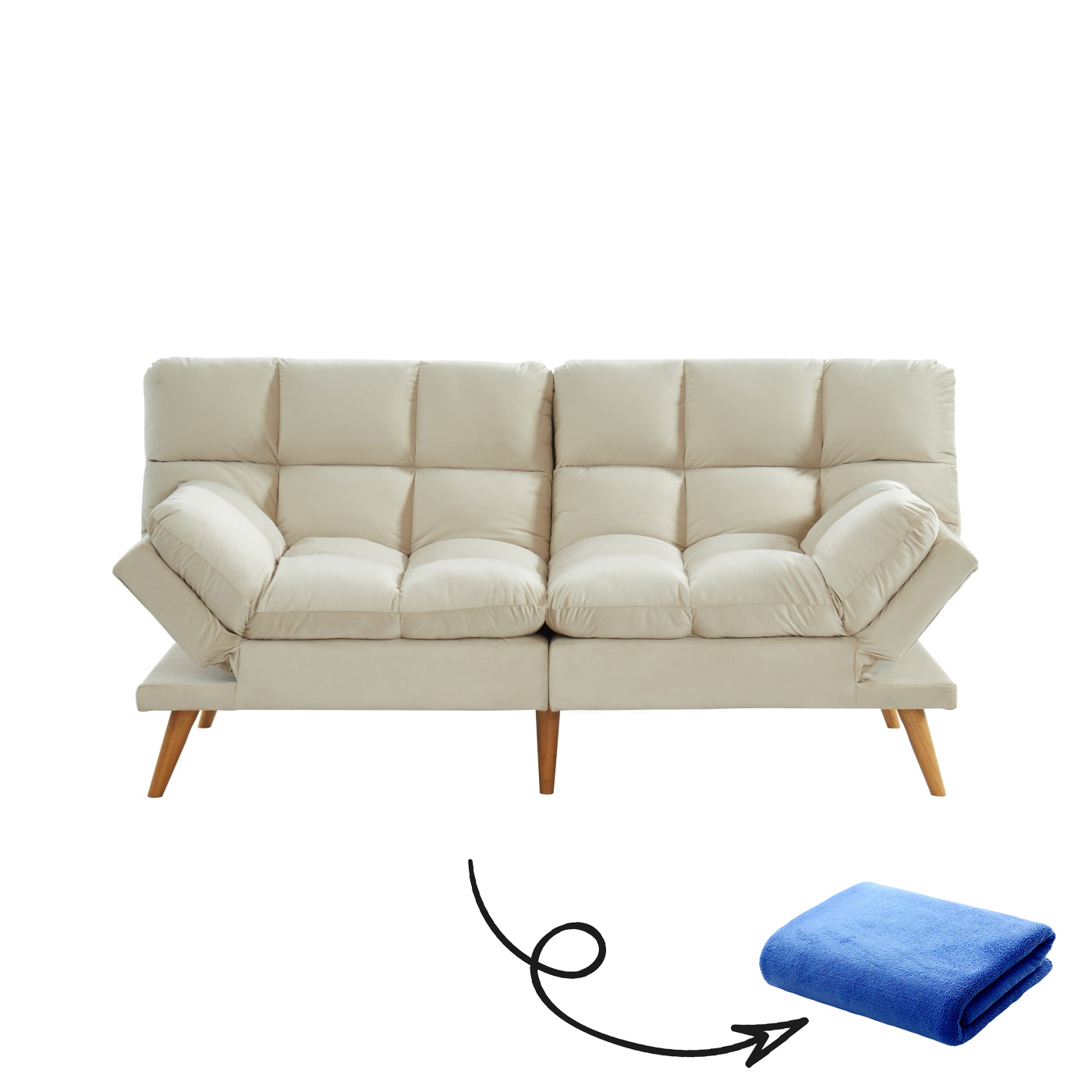 Memory Foam Futon with Adjustable Armrests , Camel Faux Suede Fabric for Adults