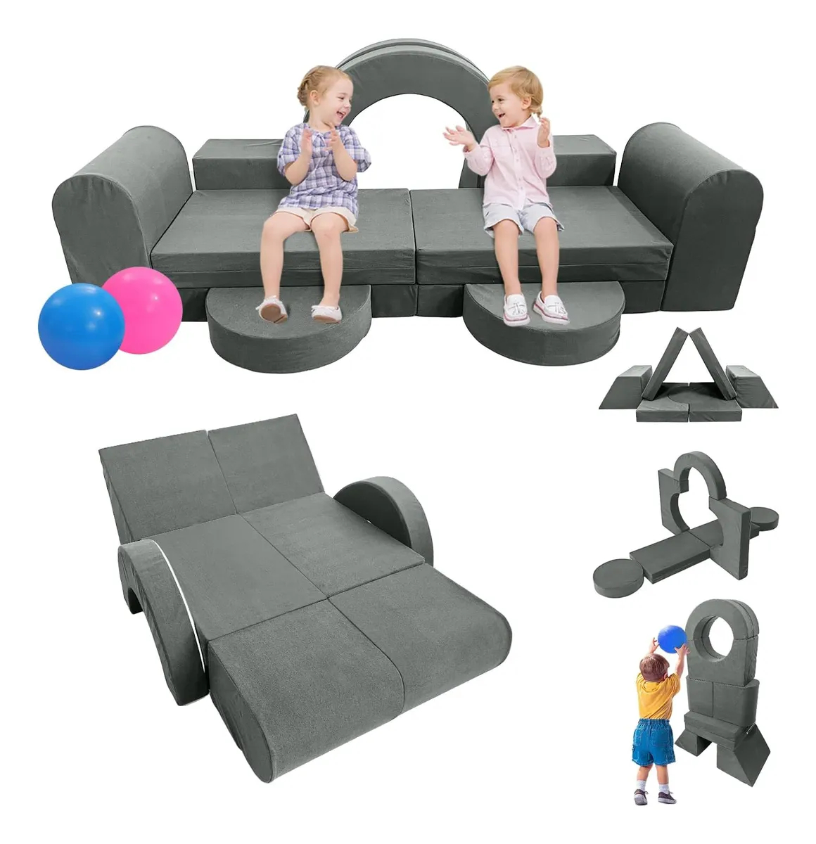 Sofá Modular Para Niños, Sofá Convertible De 12 Piezas, Sofá