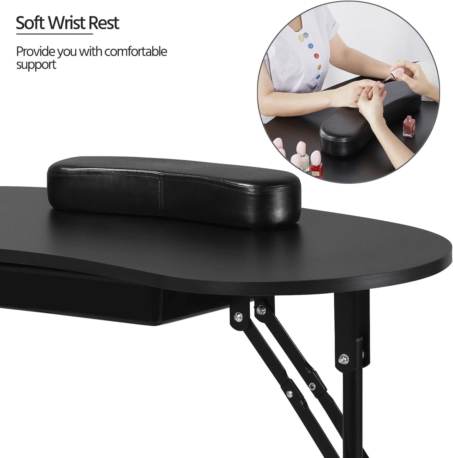 Yaheetech Mesa de manicura portátil y Plegable de 37 Pulgadas, estación de Trabajo con cajón Grande/Almohadilla de muñeca para Cliente, Ruedas controlables/Estuche de Transporte para SPA, salón de