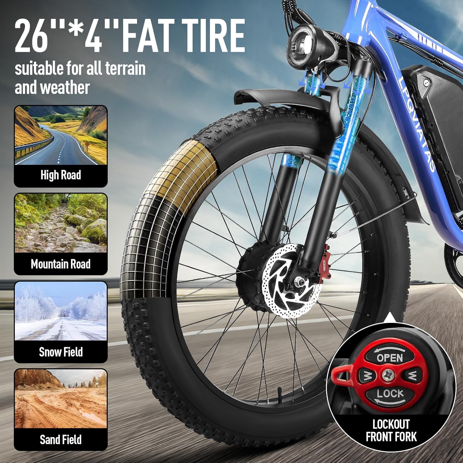 Bicicleta eléctrica de 2000 W para adultos con batería de 52 V 23 AH, 35 MPH de doble motor Ebike neumático gordo de 26 pulgadas para hombres, bicicleta eléctrica de 70 millas con engranajes de 7