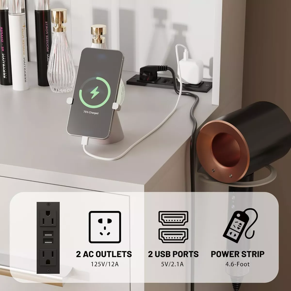 Multifuncional Tocador Vanity Con Espejo Y Cajón Recamara