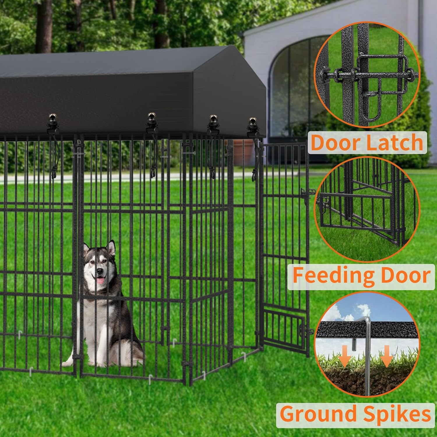 Wisfor Casas para Perros: Perreras Exteriores con Techo 249x120x165 cm Jaulas para Perros Grandes Parque Vallas Corral Cercados para Mascotas de Metal Inoxidable con Cerradura (L)