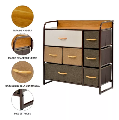 Mueble Buro Organizador Comoda Metal 7 Cajoneras Tela Color Café