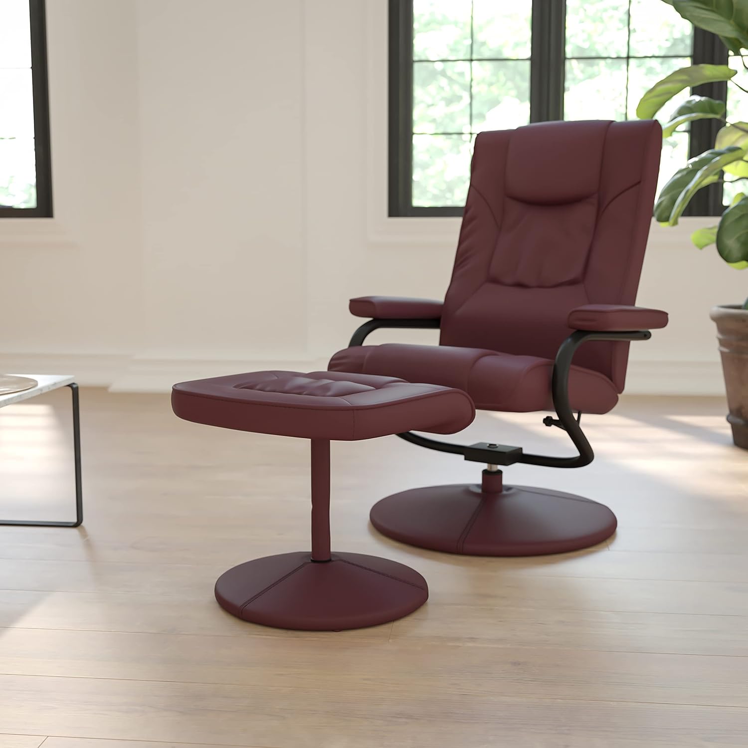 Flash Furniture Rachel - Reclinador y otomano contemporáneo multiposición con Base Envuelta en Piel café Suave