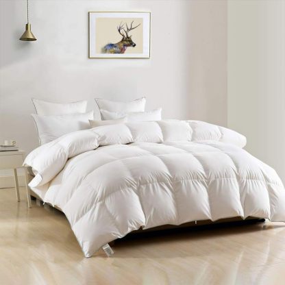 DWR - Edredón de plumas de tamaño King de lujo, funda de mezcla de algodón egipcio suave, relleno de 750 pulgadas, relleno de peso medio, relleno esponjoso de plumón con lazos (120 x 98 pulgadas-trapo