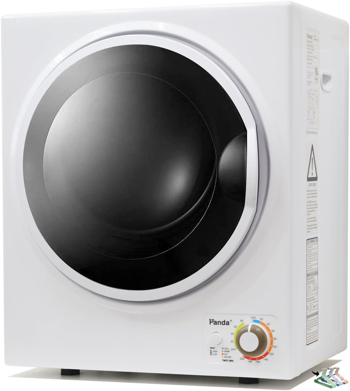 Panda PAN725SF Secadora de ropa eléctrica portátil, 110 V, 1,5 pies cúbicos, vaso de acero inoxidable, negro/blanco ----- Percha para ropa