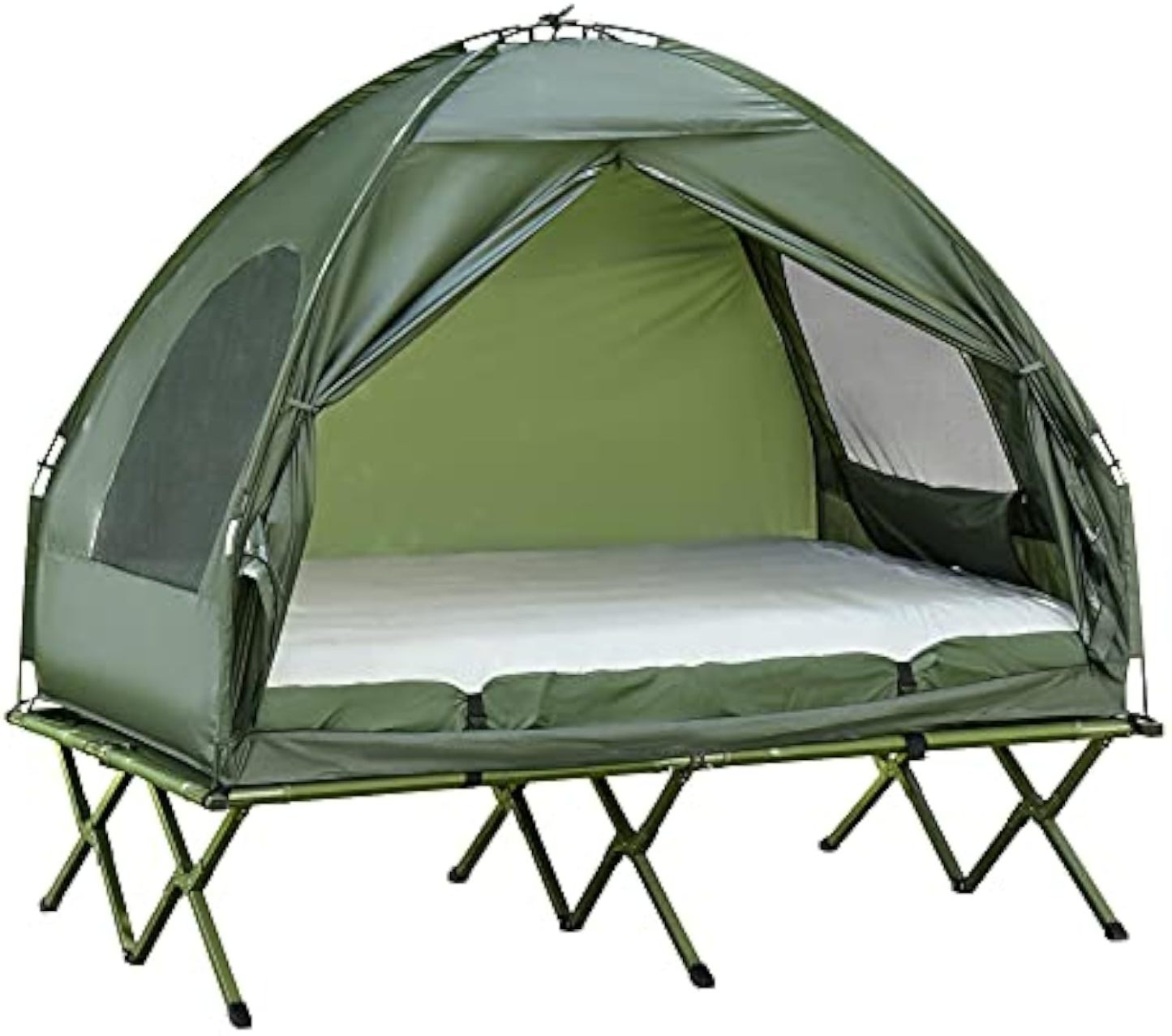 Outsunny - Cuna plegable para 2 personas con tienda, colcha y colchón de aire grueso, tienda de campaña 4 en 1 para senderismo al aire última intervensión, picnic, viajes-almohada