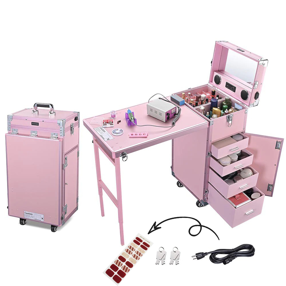 Mesa de maquillaje con ruedas para manicura