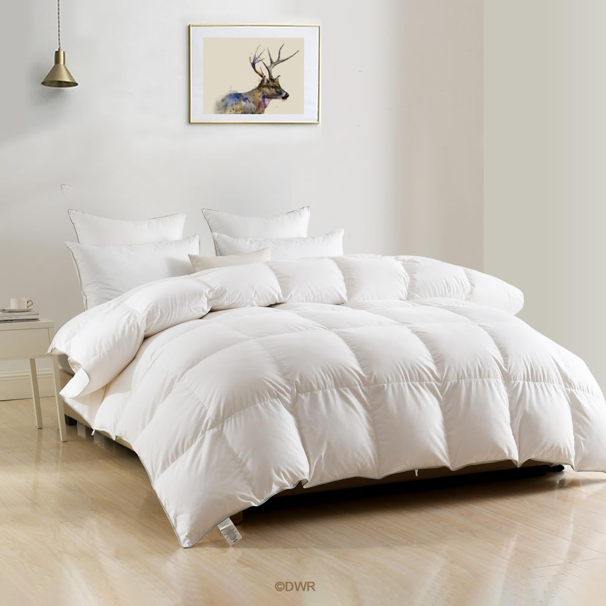 DWR - Edredón de plumas de tamaño King de lujo, funda de mezcla de algodón egipcio suave, relleno de 750 pulgadas, relleno de peso medio, relleno esponjoso de plumón con lazos (120 x 98 pulgadas-trapo