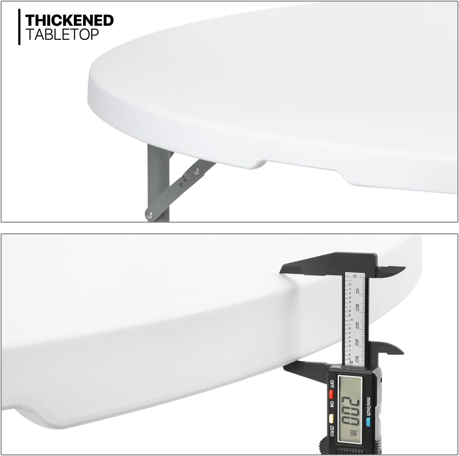 Mesa plegable redonda de 4.5 pies, mesa de comedor de plástico para interiores y exteriores con asa y cerradura para picnic, fiesta, banquete, boda, color blanco