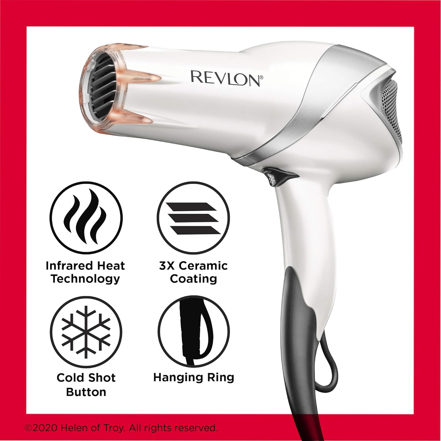 Revlon - Secador de pelo con calor infrarrojo de 1875 W para un secado rápido y un brillo elevado-cuerda de pelo