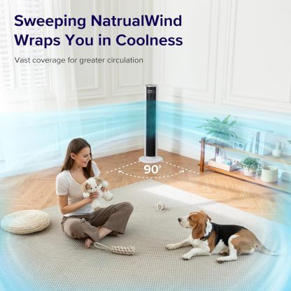 LEVOIT Tower Fan for Bedroom, 25ft/s Velocity 28dB Cooling Fan with Remote, Bladeless and 90° Oscillating Fan with 5 Speeds, 4 Modes, 12H Timer, Standing Fans for Home, White, Classic 36-Inch