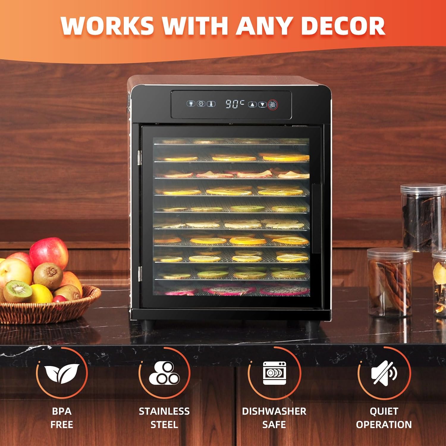 Deshidratador de alimentos para 6 paletas de cecina, secador de frutas de alta eficiencia de 180 °F, deshidratador de acero inoxidable para carne deshidratada, golosinas para perros, hierbas -----Paño de limpieza